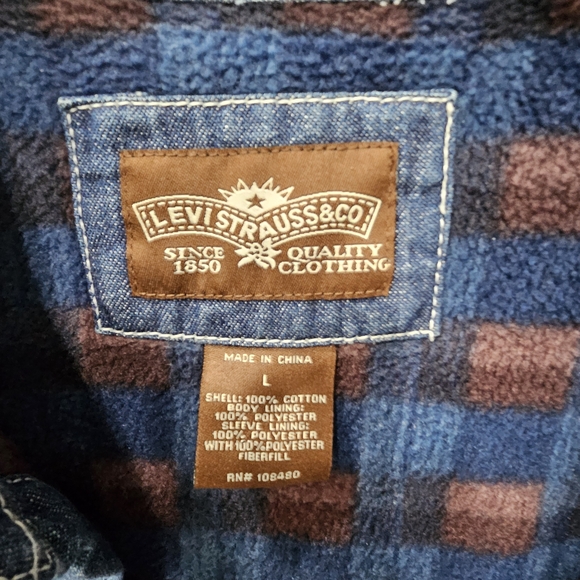 Levi's Denim Button Up Jacket Fleece Lining 100% Cotton Shell Size L - Picture 4 of 4